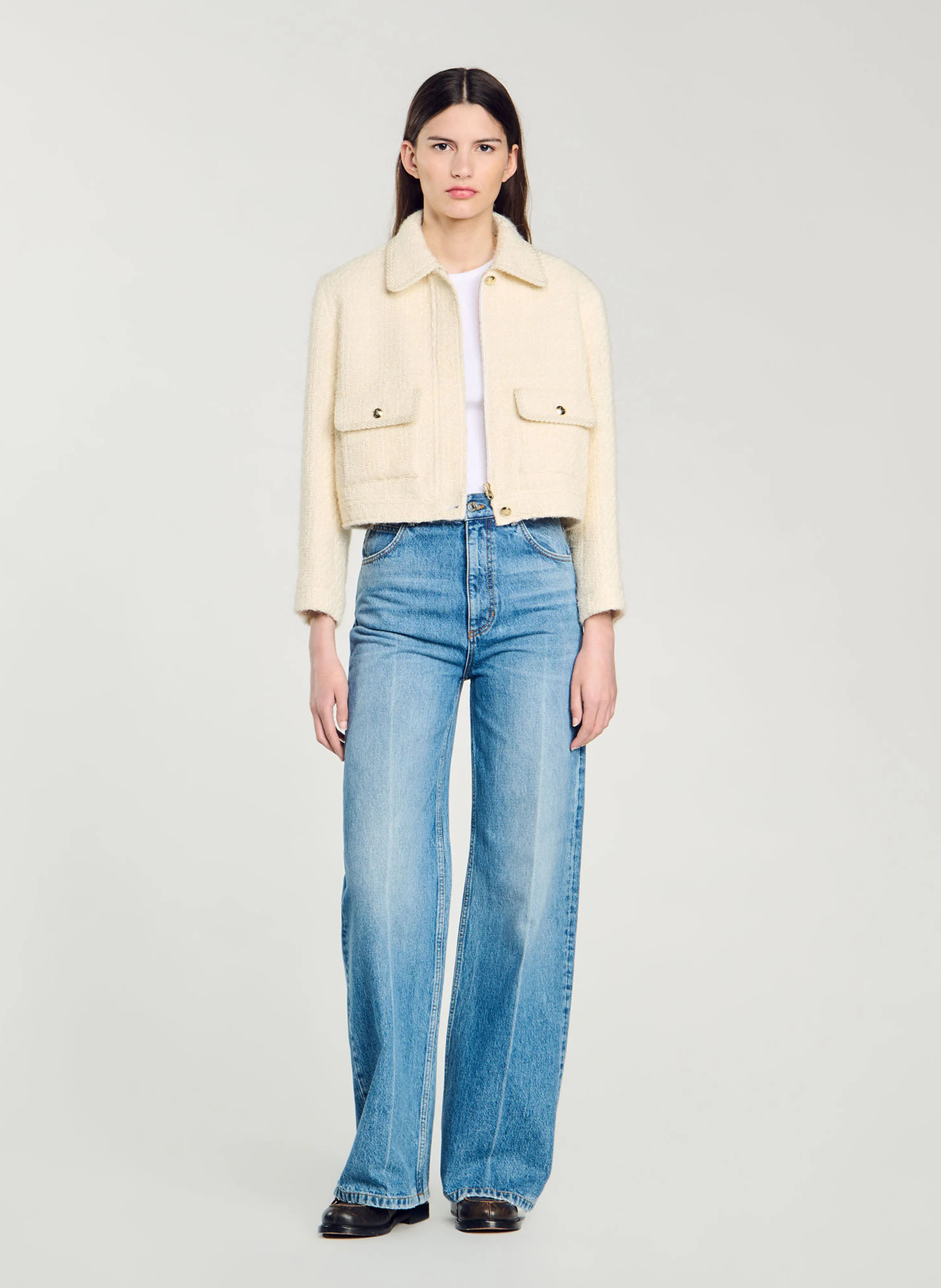 Veste col classique en coton mélangé| Blanc