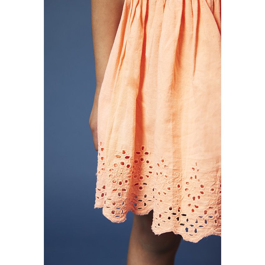 Jupe courte patineuse avec broderie anglaise pour fille - Corail