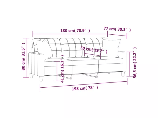 Canapé 3 places avec oreillers décoratifs gris 180cm similicuir