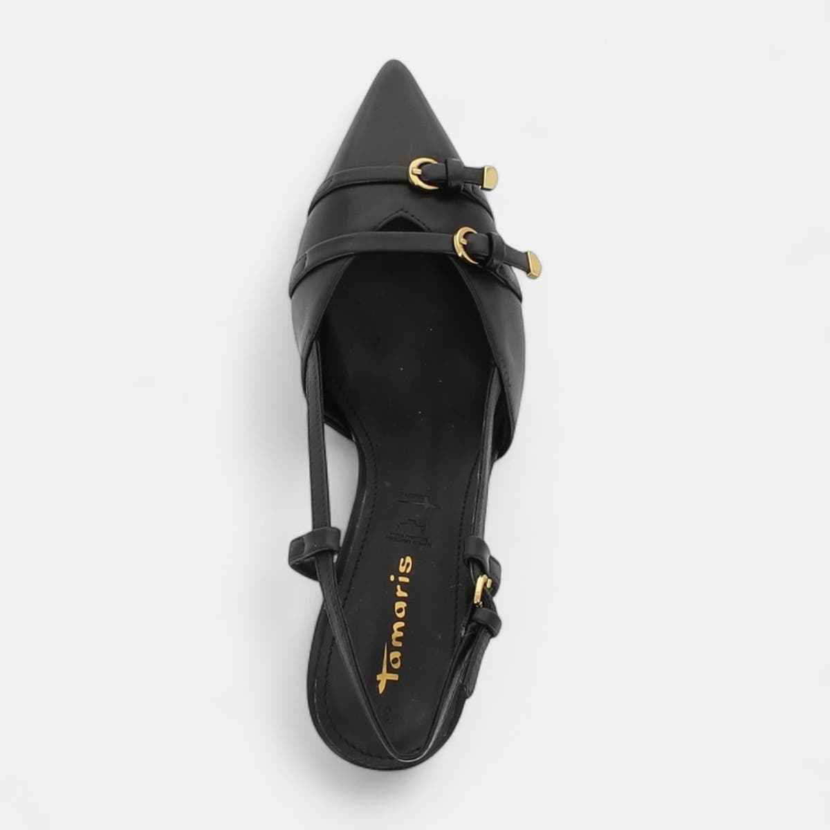 Escarpins avec bride arrière à talon Femme en cuir noir