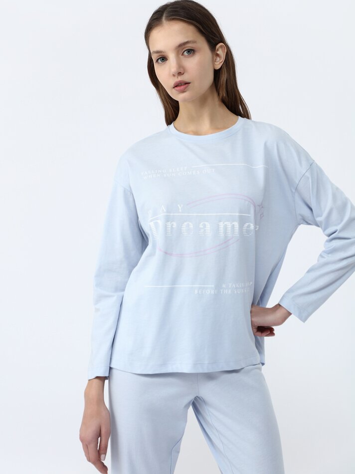 Conjunto de pijama comprido estampado - Azul claro