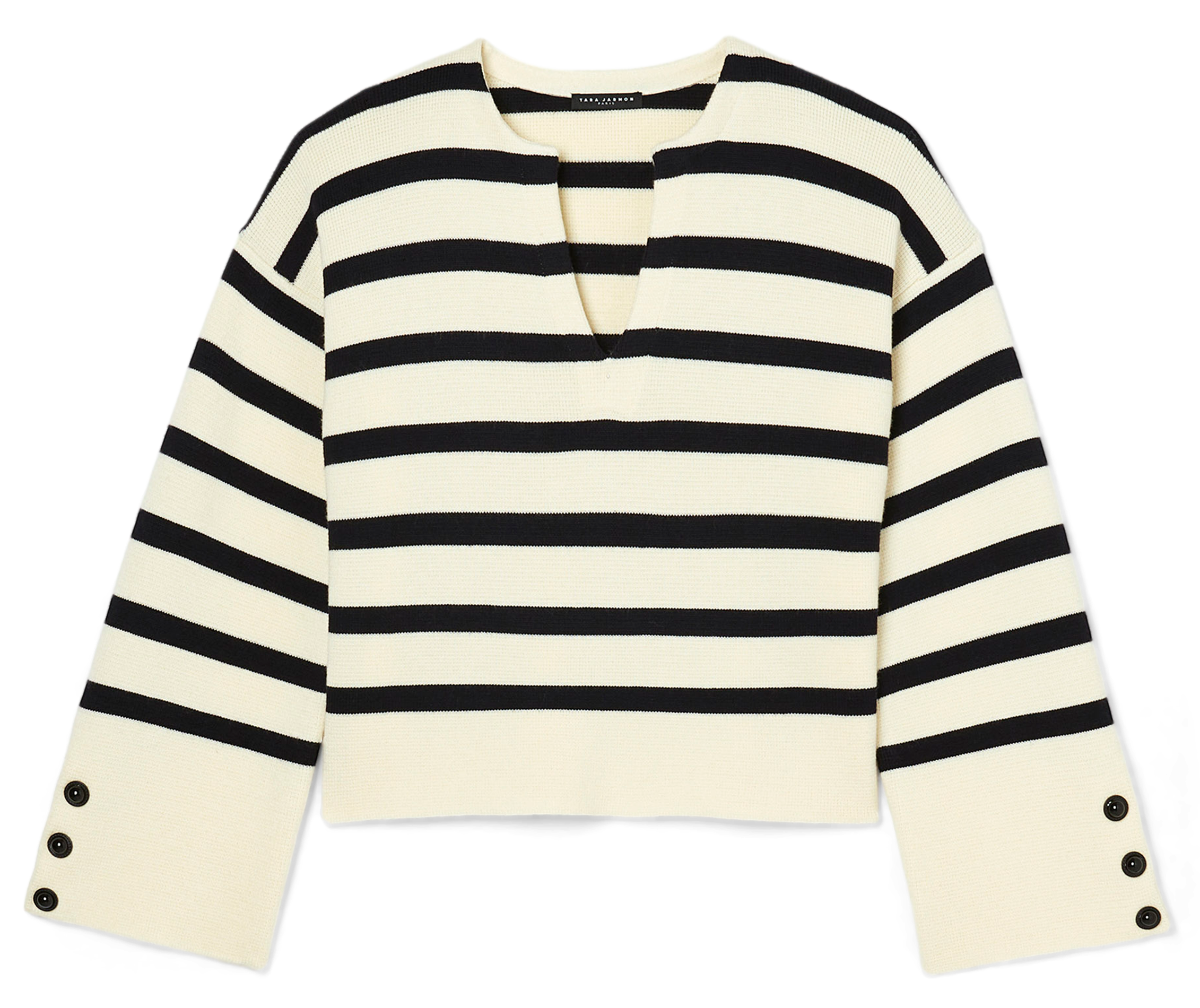 PLONGEOIR - Pull droit rayé à boutons | Beige