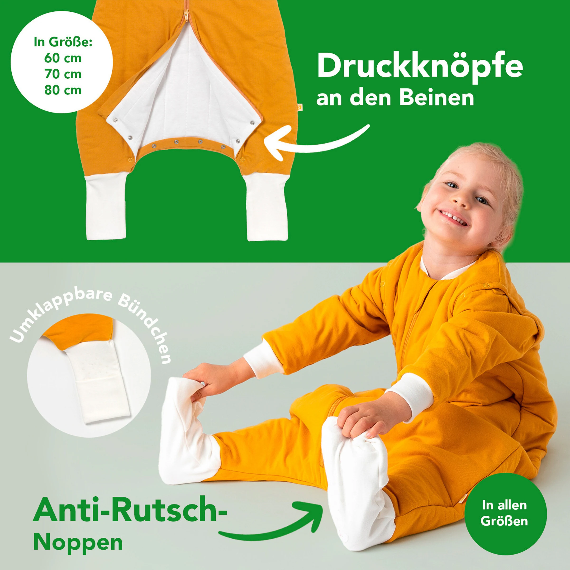 schlummersack Schlafsack mit Füßen 2.5 Tog Safran