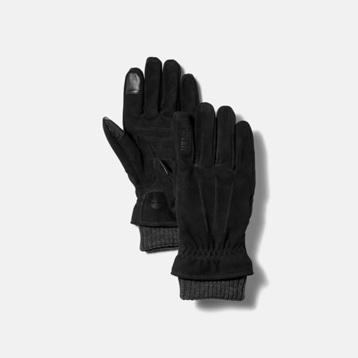Gants en cuir avec poignet côtelé pour homme en noir
