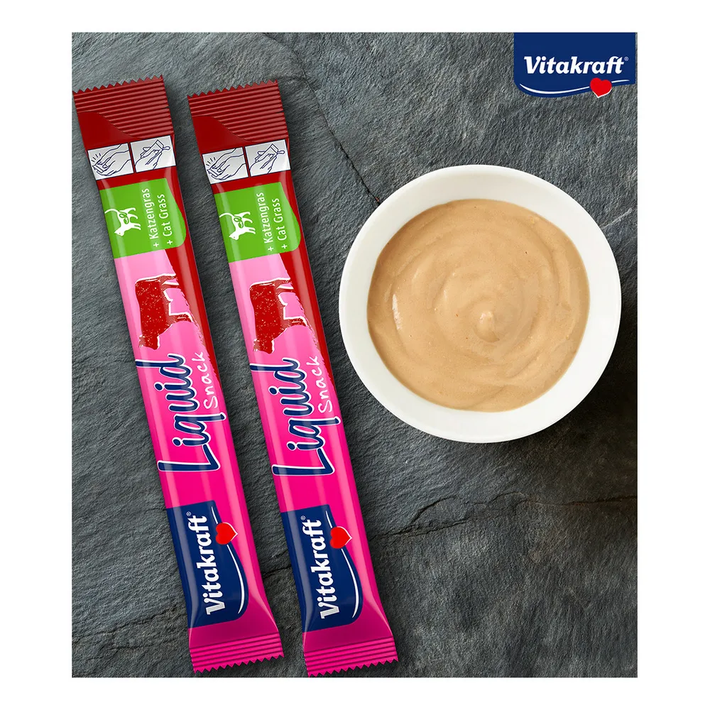 Vitakraft Cat Liquid Snack, okse, inulin og kattegræs - 6x15g