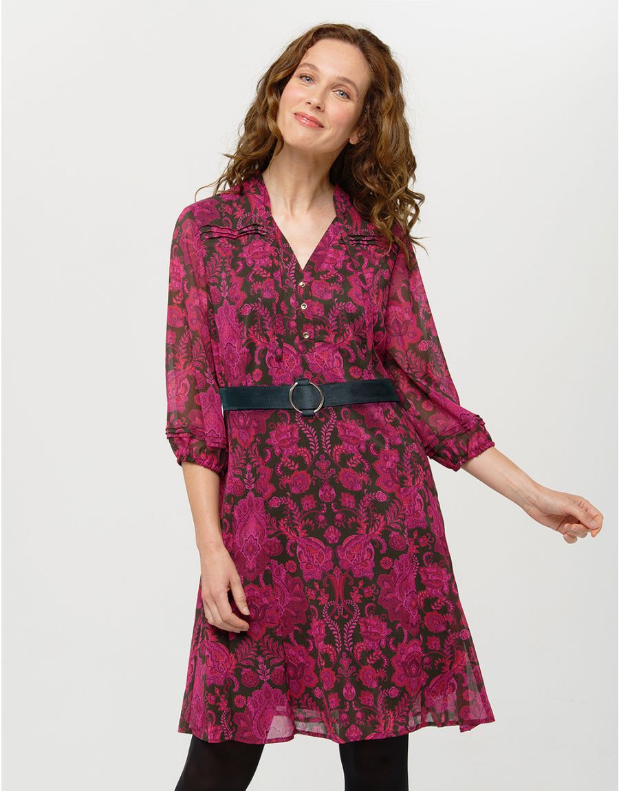 Robe voile motif fuchsia