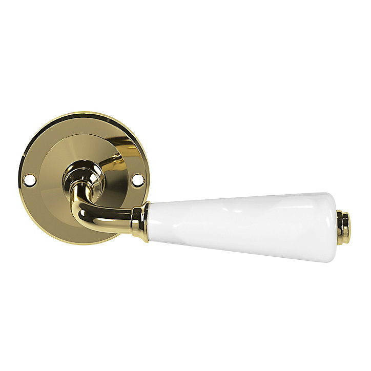 Ensemble poignée sur rosace Incurvé vis traversante ou à vis GoodHome Porcelaine Vras brillant or Ø48mm