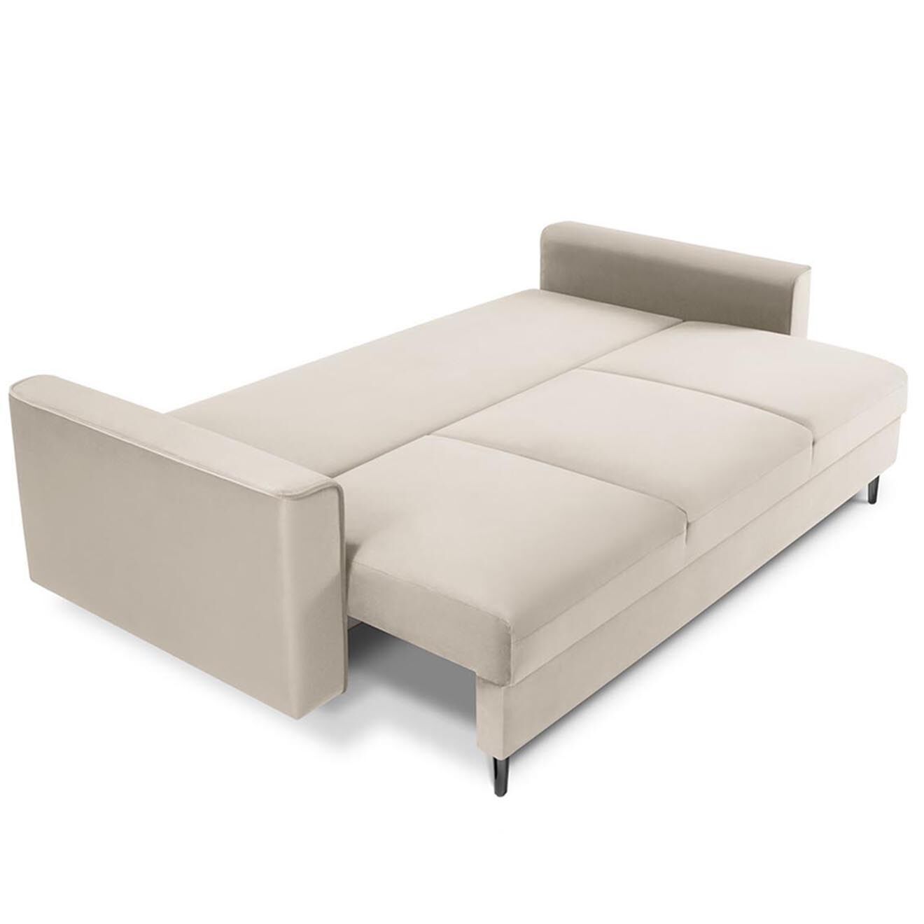 Mazzini Sofas Canapé Velours Convertible 3 places  avec Coffre Cartadera beige - 222x100x92 cm