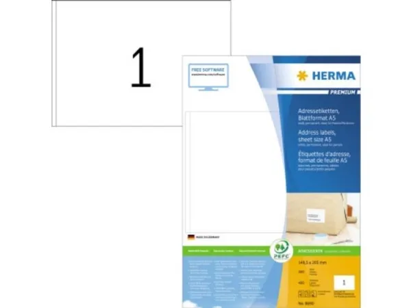 HERMA Premium - Papir - mat - permanent selvklæbende - hvid - 148.5 x 205 mm 400 etikette(r) laminerede adressemærkater