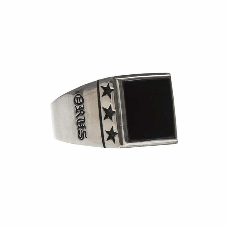 Chevalière Homme étoiles Onyx Argent
