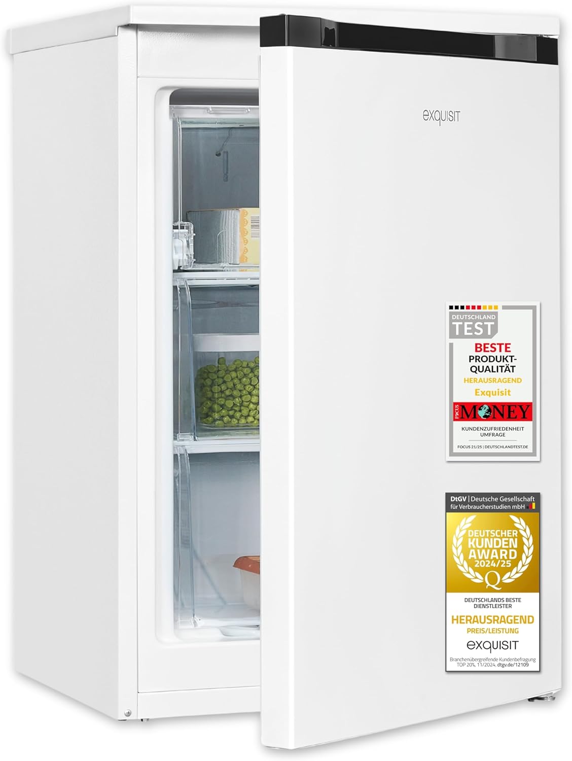 Exquisit Gefrierschrank, Tiefkühlschrank, 85 Liter, 3 Schubladen, Energieklasse C, 4-Sterne-Gefrierfach, Gefireschrank klein, GS581-051C weiß