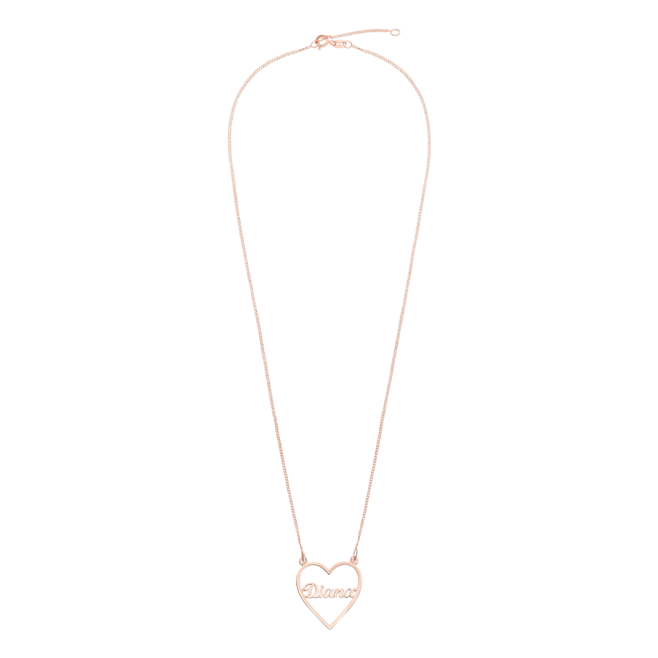 Zilveren rose plated naamketting in hart