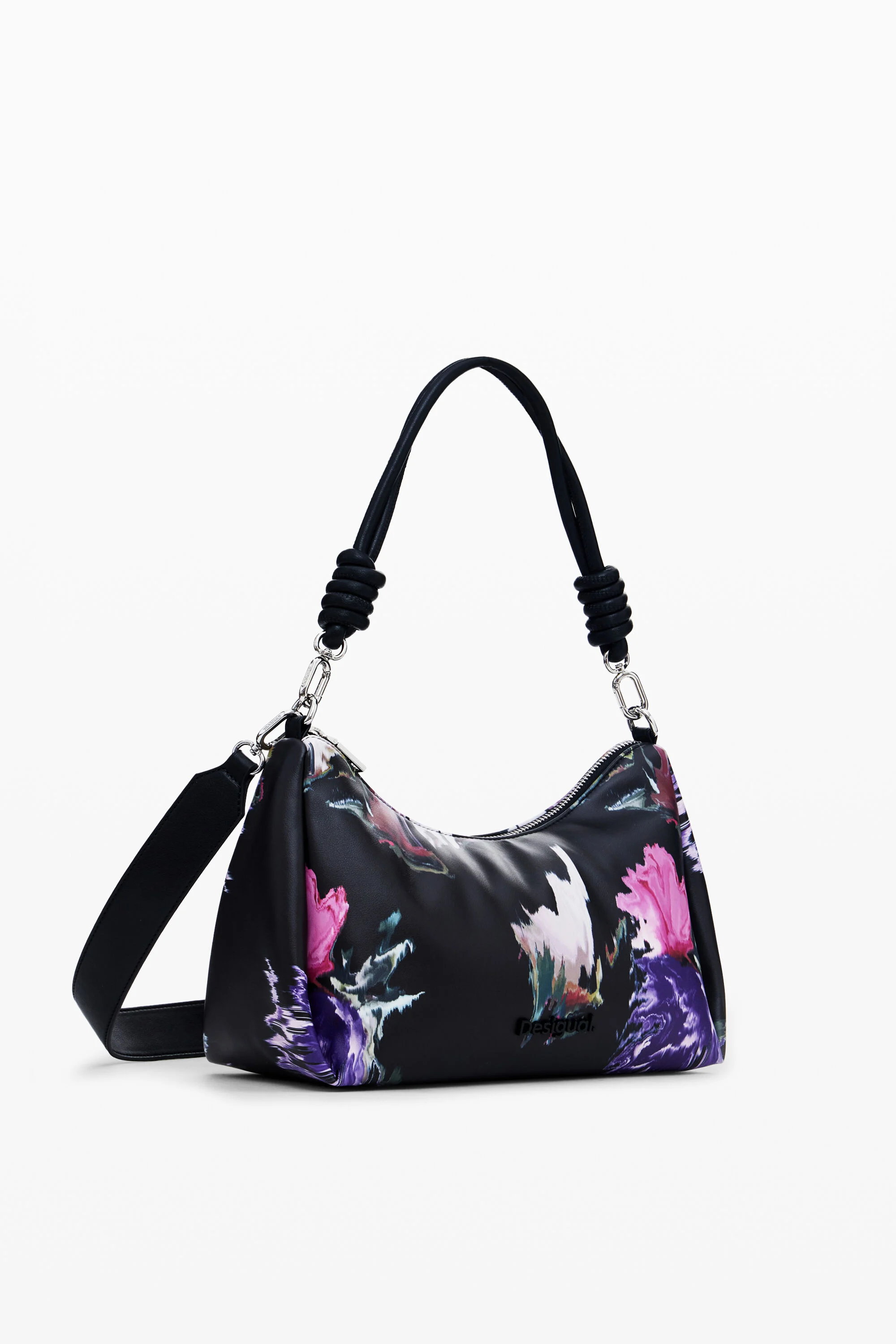 Bolsa de mão acolchoada com estampa floral