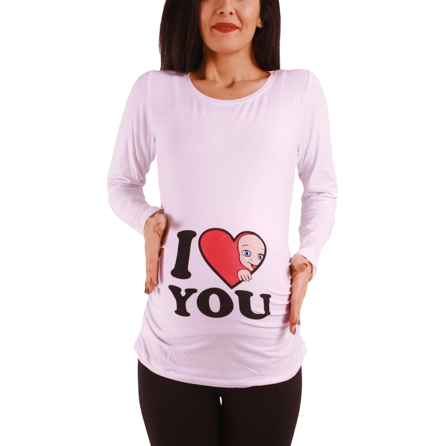 M.M.C. Umstandslangarmshirt I Love You mit Motiv Weiß