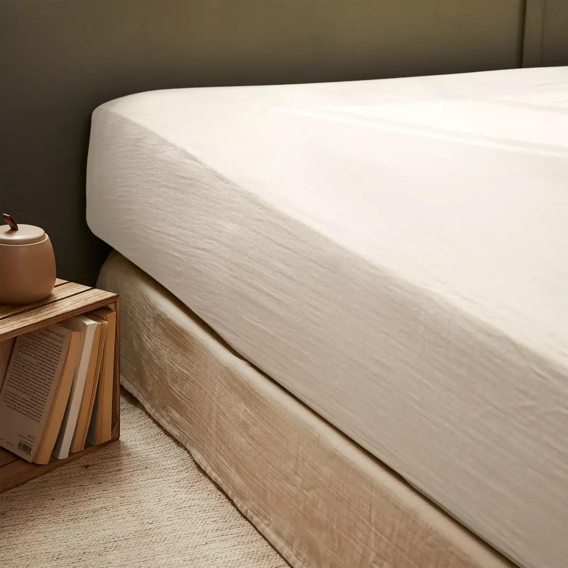 Drap housse gaze de coton (200 x 200 cm) Gaïa Beige pampa