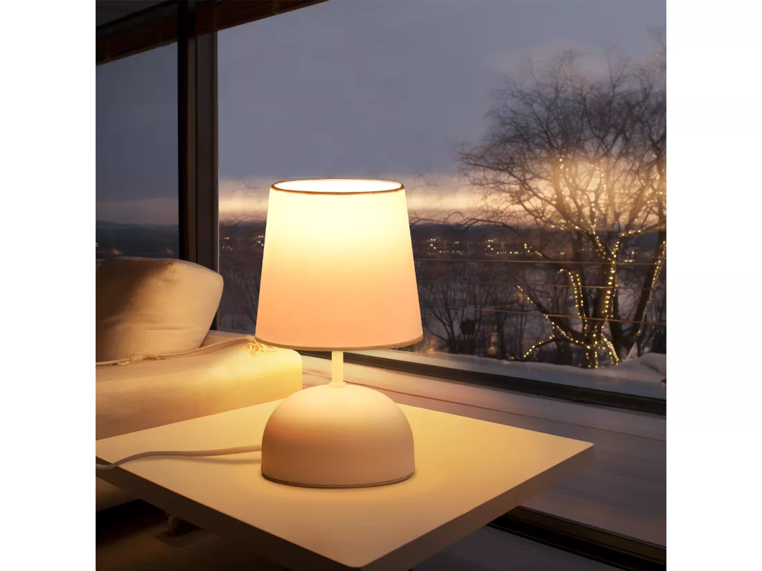 NETTLIFE Lampe de chevet Lot de 2 lampes de table avec câble Blanc Tissu Lampe de nuit Moderne Chambre à coucher Design
