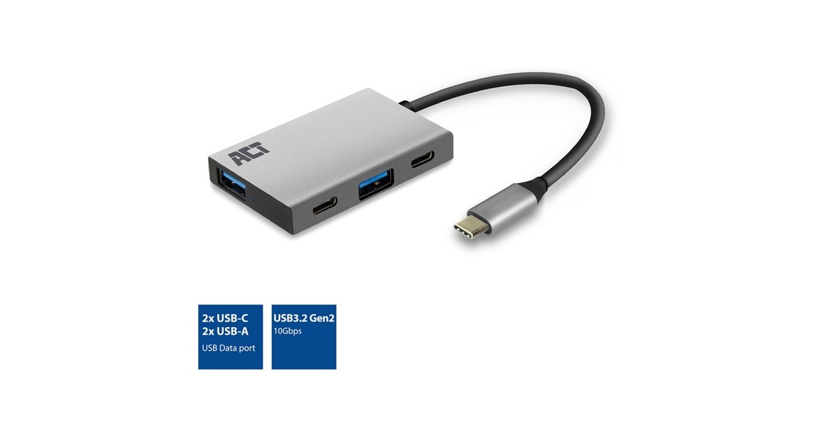 ACT ConnectivityUSB-C Hub 4-Port met 2x USB-C en 2x USB-A usb-hub  (Grijs, 10Gbit/s)