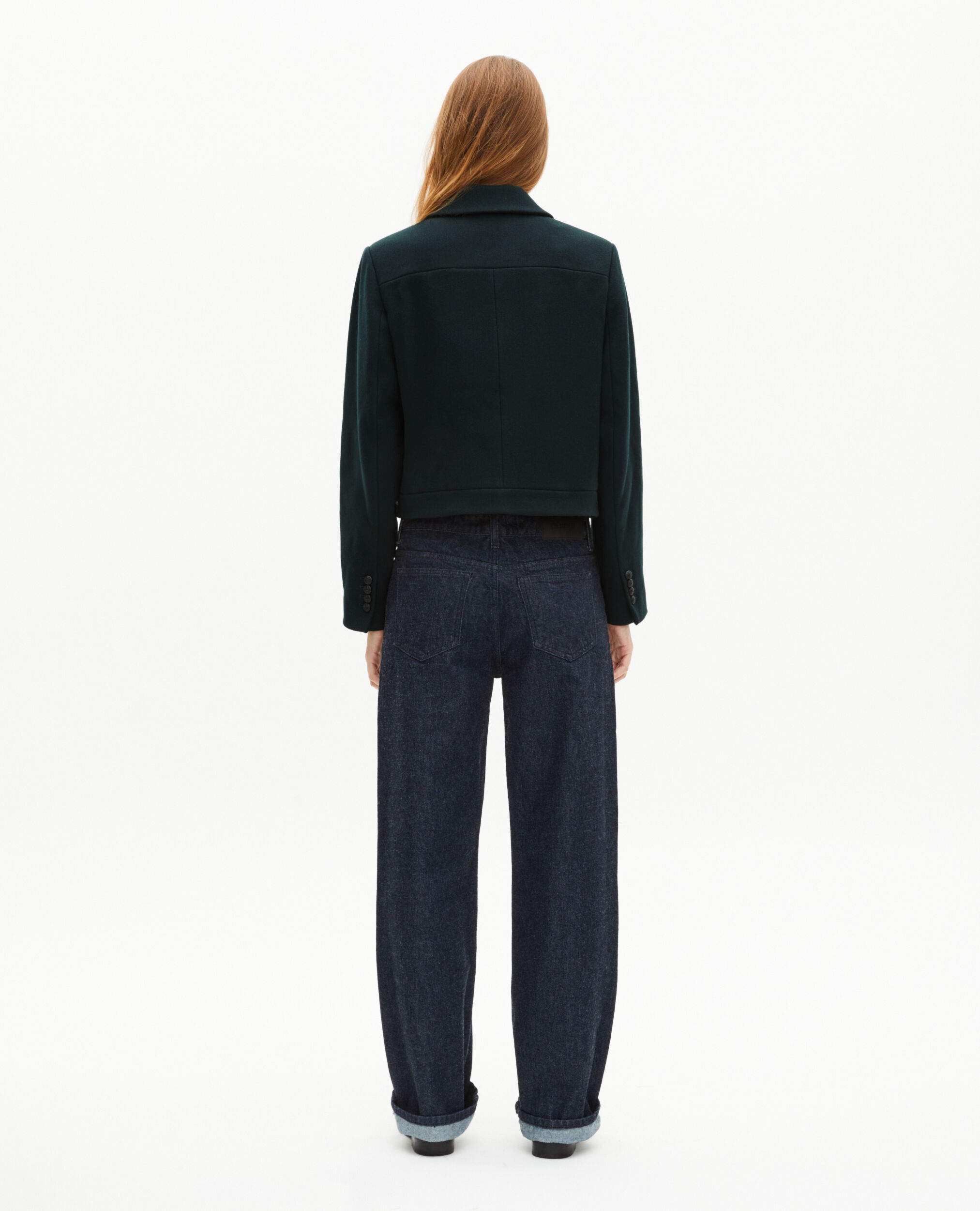 Blouson court en laine vert foncé