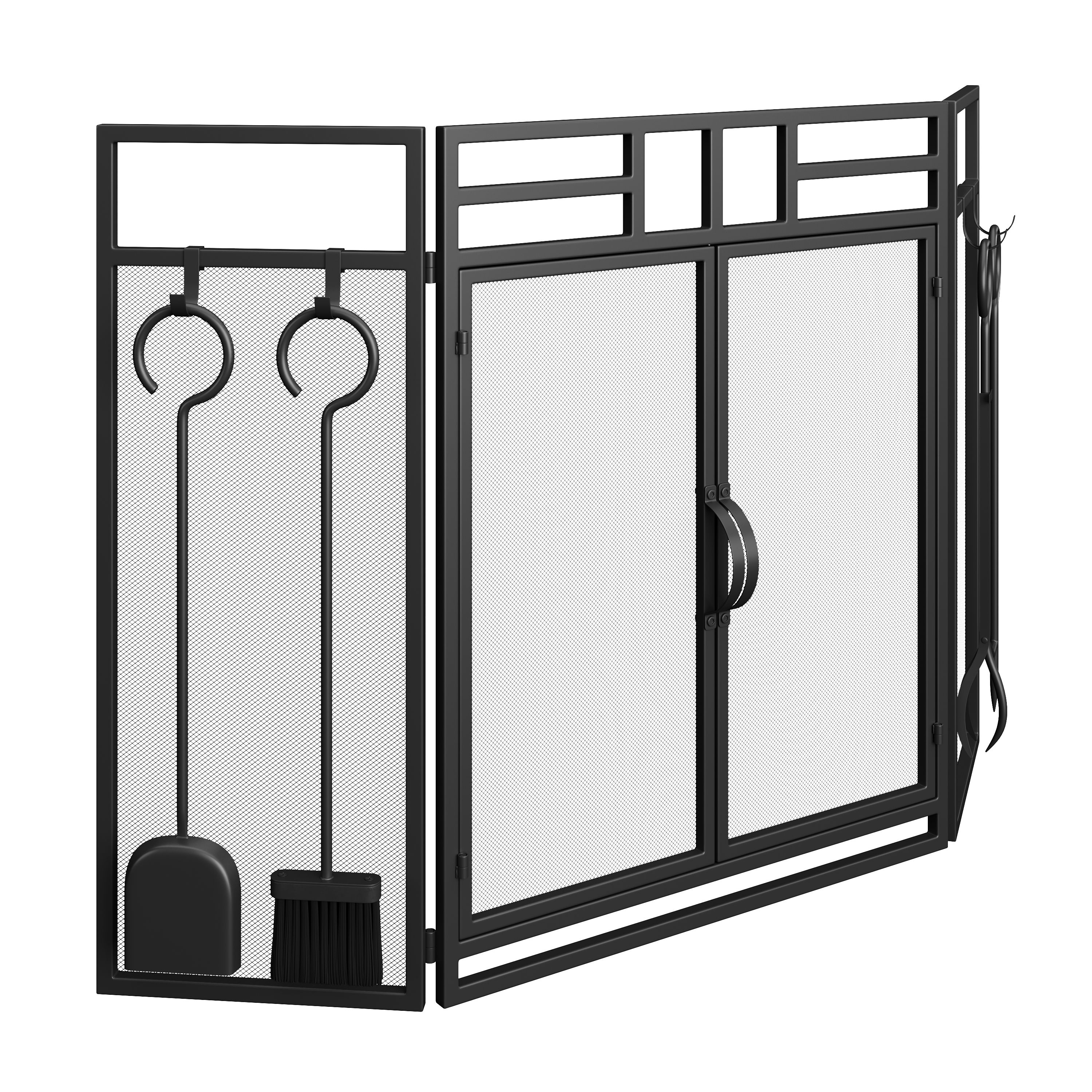 Kaminschutzgitter mit Kaminwerkzeug 123 x 77 cm