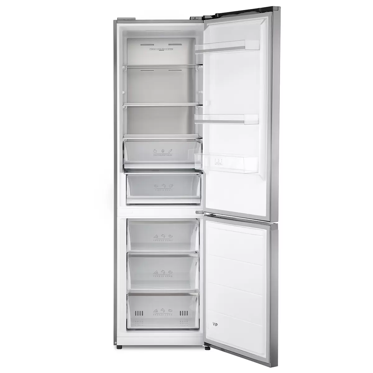Kombi Kühlschrank 378 Liter Kühl-Gefrierer, Edelstahl Silber