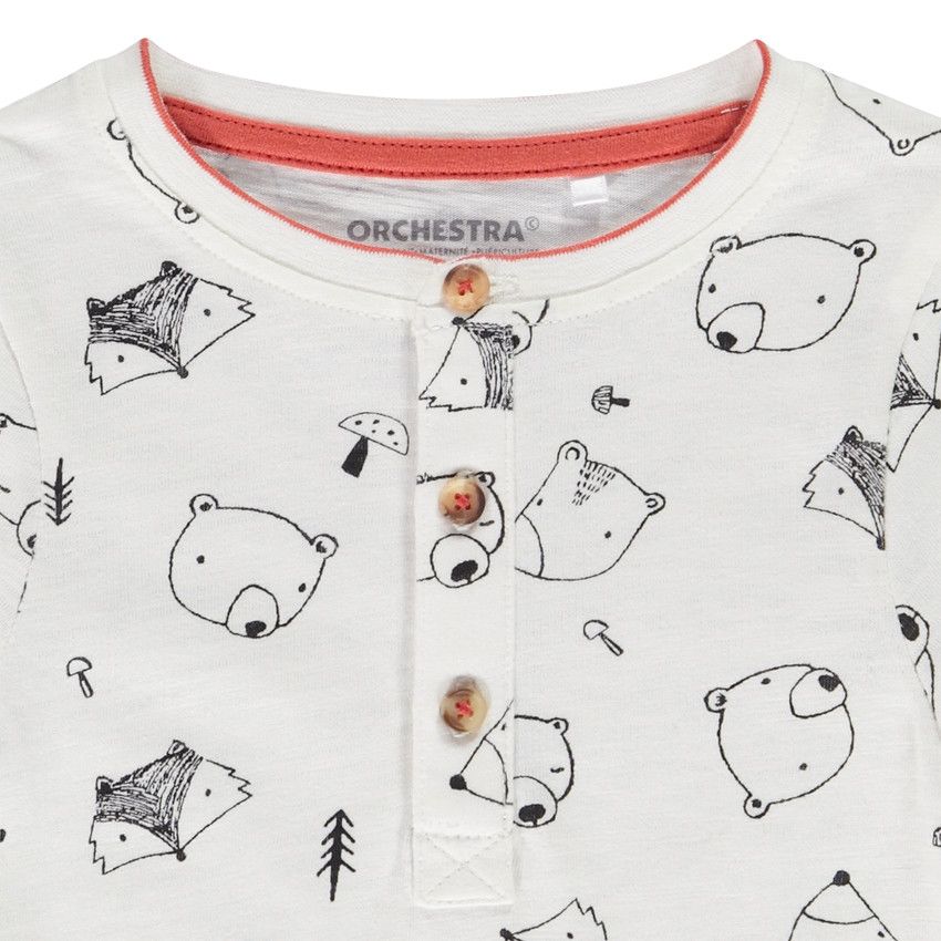 T-shirt manches longues en jersey avec col tunisien pour bébé garçon - Ecru
