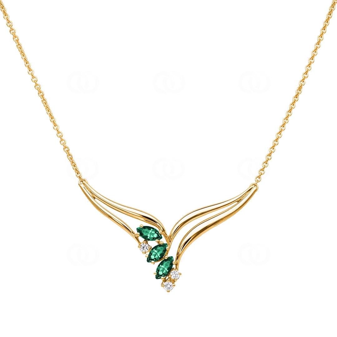 Collier 750/18 K Gelbgold mit Diamanten 0.10 ct H/si & Smaragden
