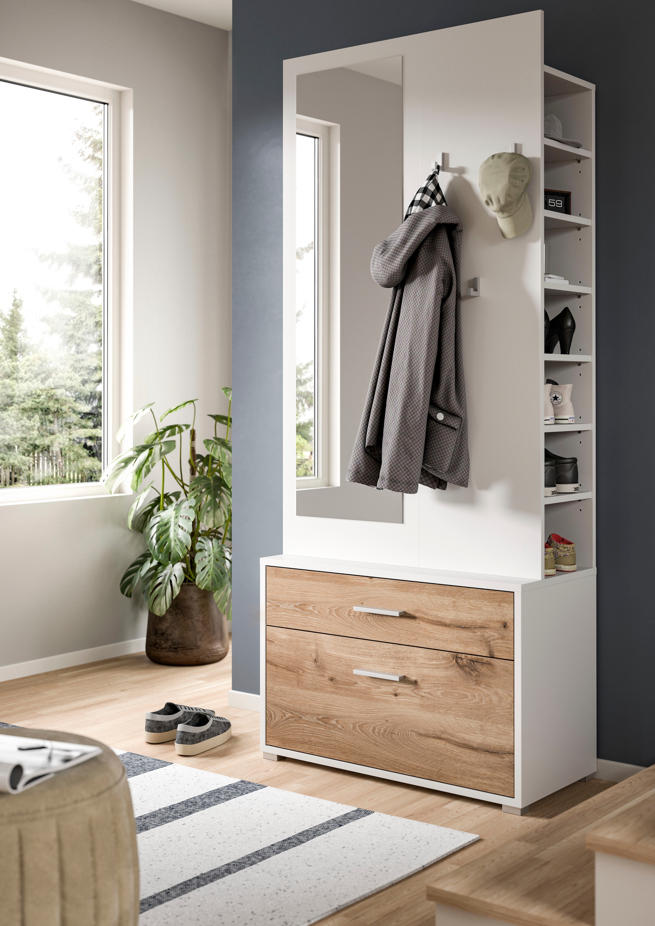 INOSIGN Kompaktgarderobe »Morrea, Höhe 190 cm, 1 Schubkästen, 6 Haken, 1 Kleiderstange, 7 Fächer« 1 Stk. tlg. schmale Garaderobe, Stauraum, Flur, Diele