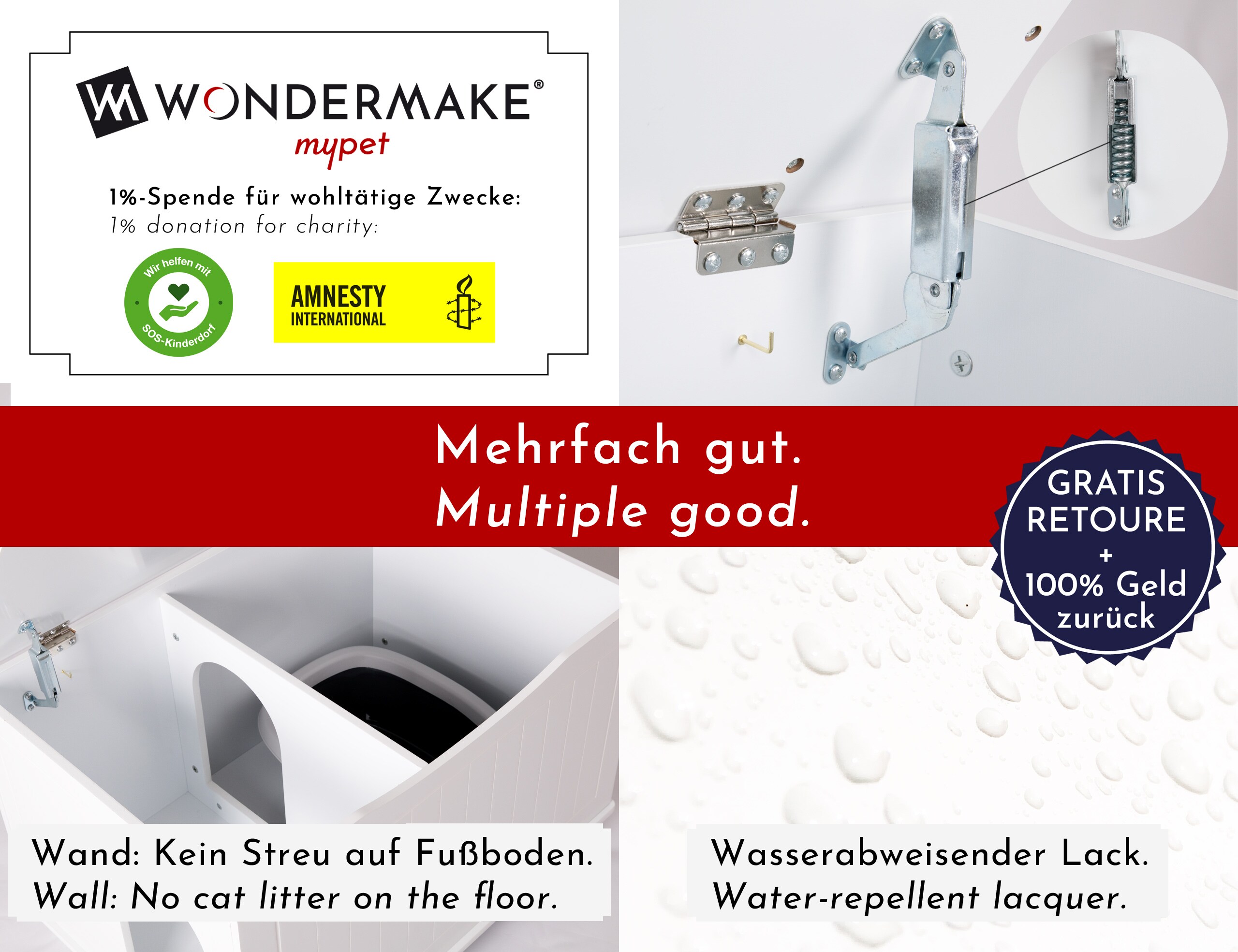 WONDERMAKE® Katzenschrank für Katzentoilette groß aus Holz, Katzenklo-Schrank Kommode XL, Design Katzen-Haus Toilette Klo Waschbecken-Unterschrank für Bad, 73,5 x 51,5 x 57 cm, weiß
