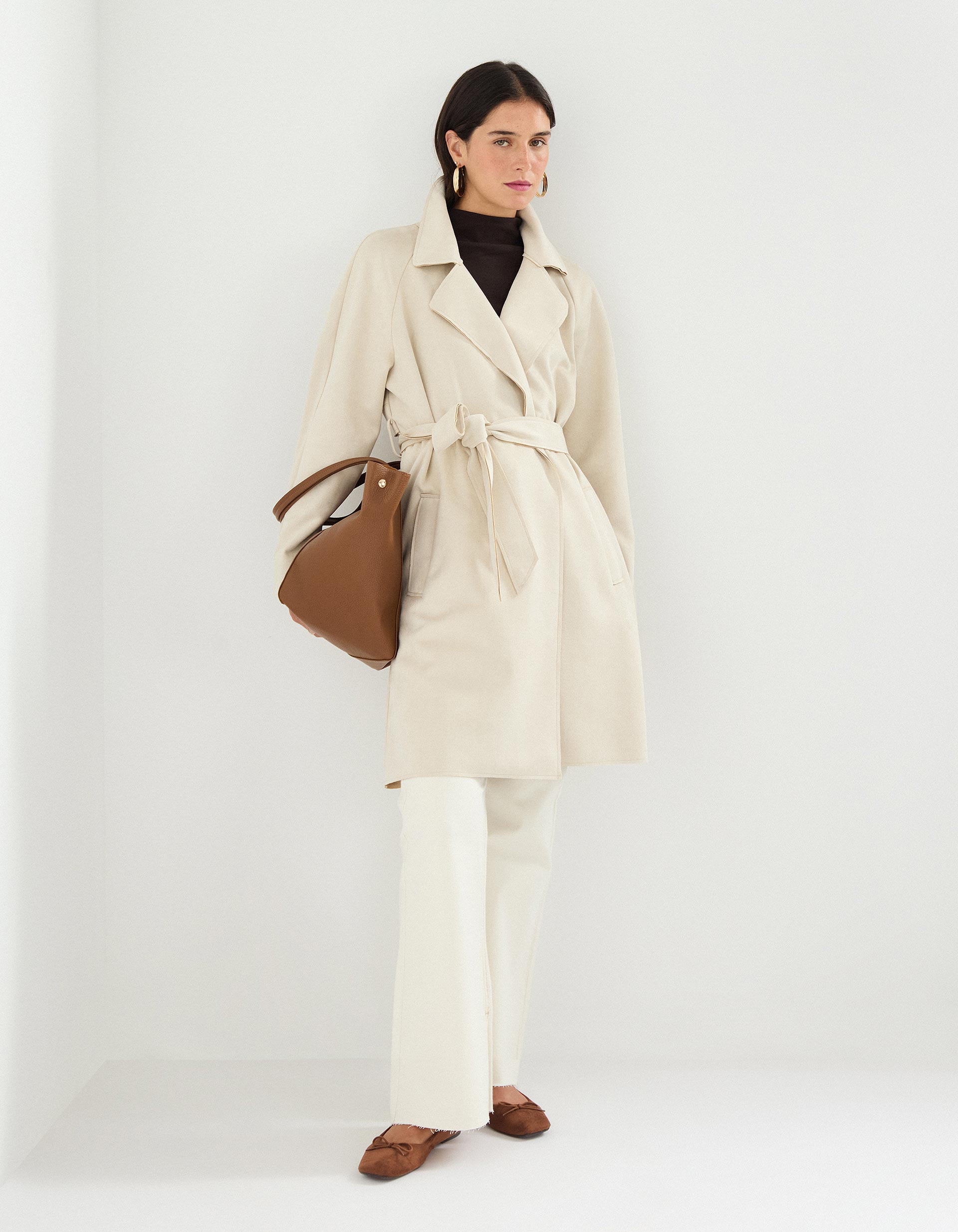 Gabardina Efeito Suede, Mulher, Bege