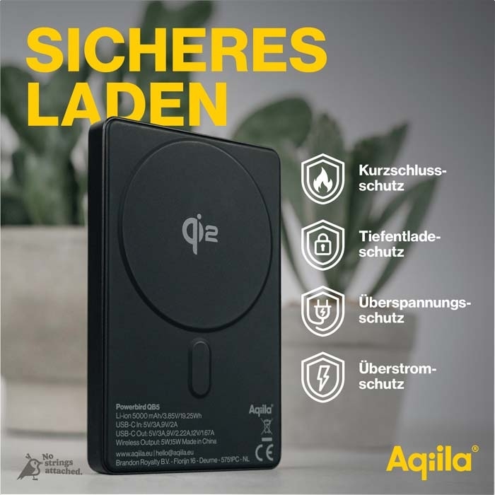 Aqiila Powerbird drahtlose Powerbank 20 W schwarz 5000 mAh