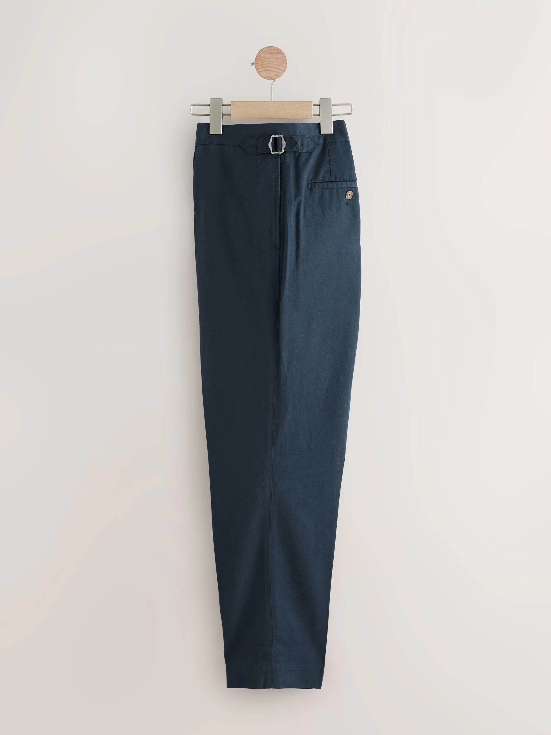 Donkerblauw - Slim-fit katoenen mix Broeken met verstelbare zijkanten, linnen en lyocell.