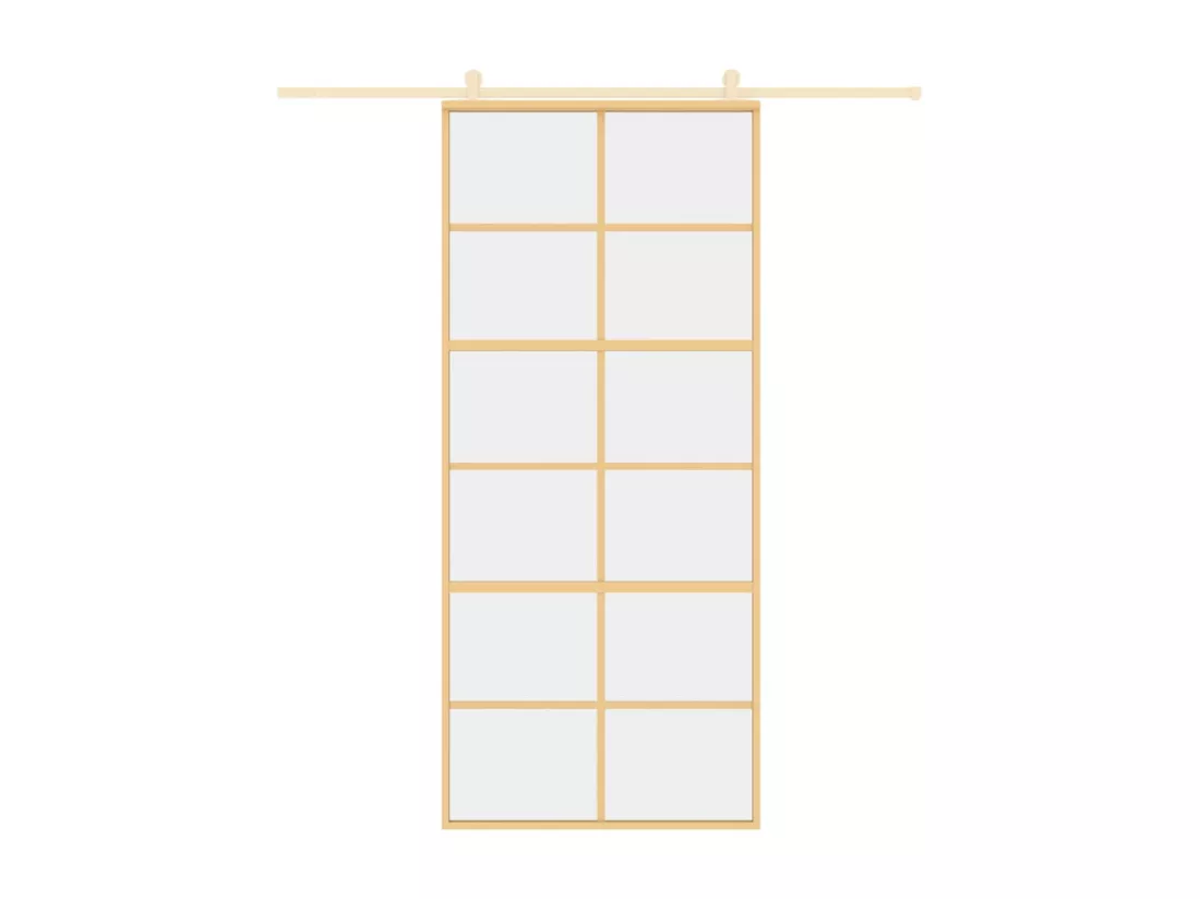 Porte coulissante doré 90x205 cm verre ESG clair et aluminium