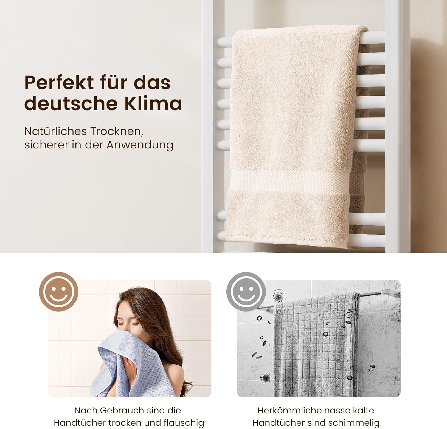 Heilmetz Weiß BadHeizkörper 60 x 180 cm Handtuchtrockner Bad-Heizkörper Handtuchheizkörper Mittelanschluss Heizung 860 Watt Leistung Handtuchwärmer