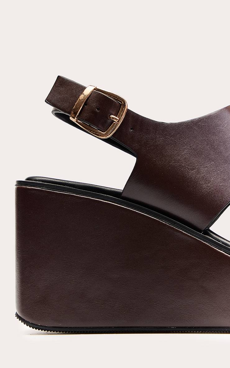 Chocolat Sandales Compensées À Bride Orteil Et Boucle En Synthétiquecuir
