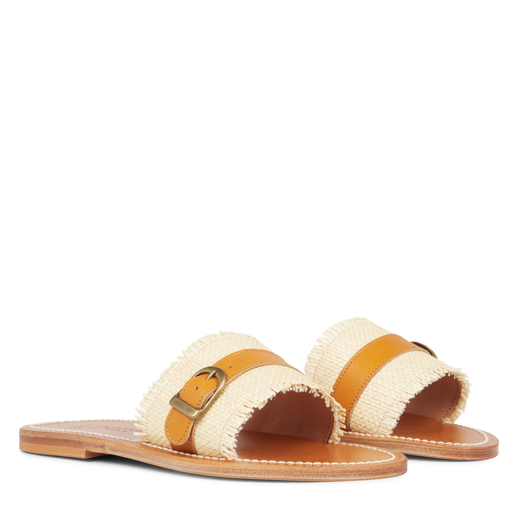 GUITARA RAFFIA - Mules avec raphia en cuir | Beige
