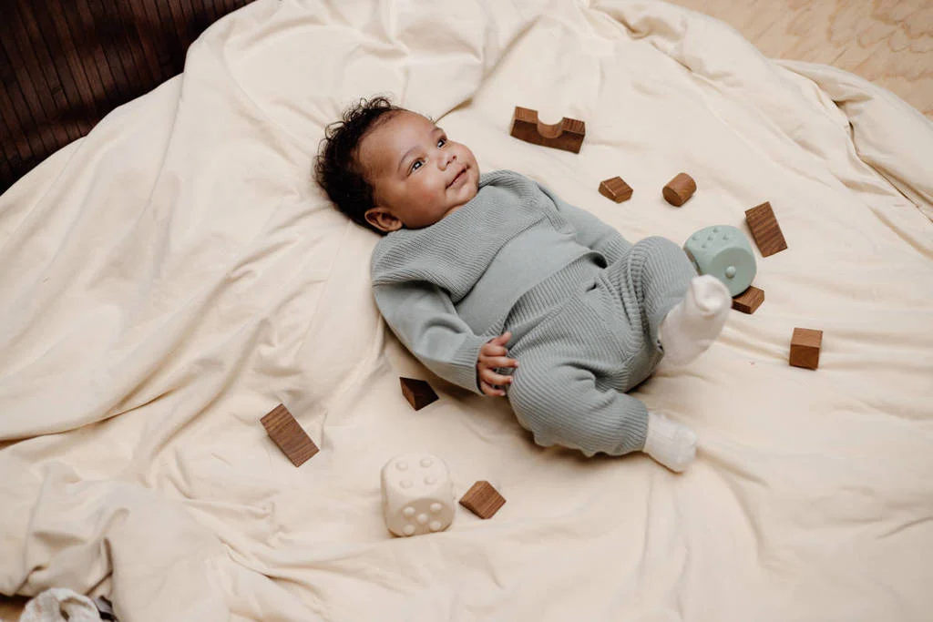LEVV baby regular fit broek JEFF groengrijs