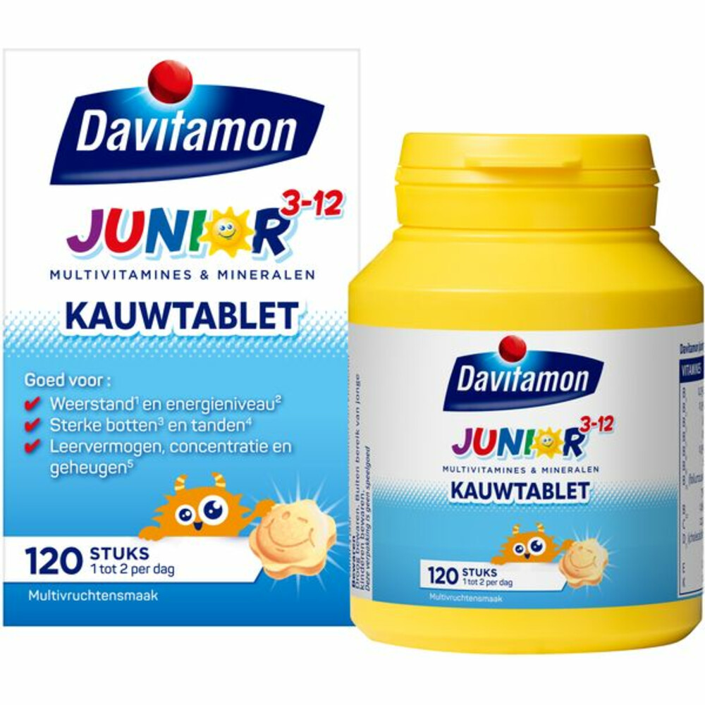 2x Davitamon Junior 3+ Multivruchten120 kauwtabletten