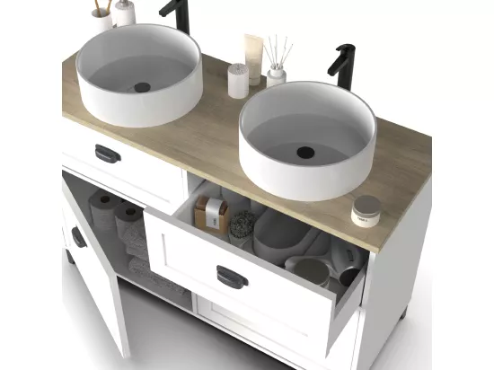 Meuble vasque pour salle de bain coloris blanc, chêne cambrian - L. 120 x L. 47 x H. 80 cm