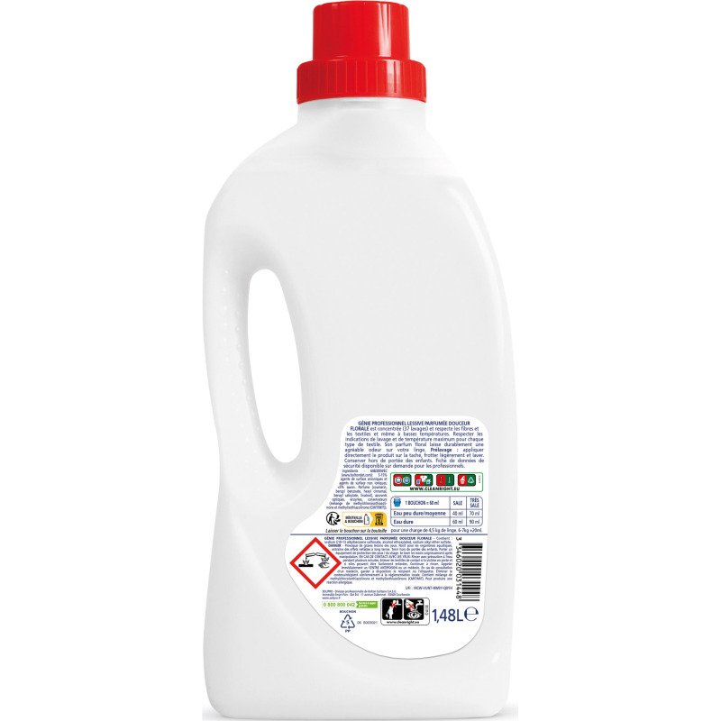 Lessive liquide concentrée Génie Professionnel Douceur florale - 37 lavages - Bidon de 1,48 L