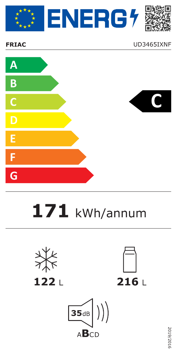 Friac koel-vriescombinatie UD3465iXNF - 338L - no frost