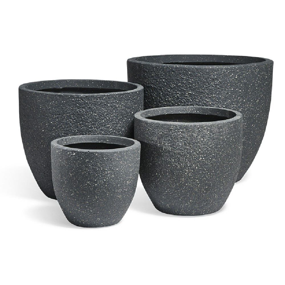 Cache pot rond en fibre d'argile effet pierre ø 47 cm noir