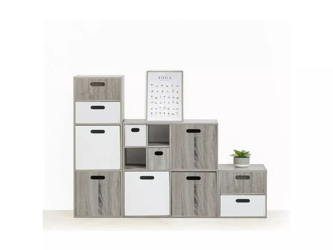 Meuble Étagère 1 case de rangement effet chêne gris H 34.5 cm - à poser ou mural
