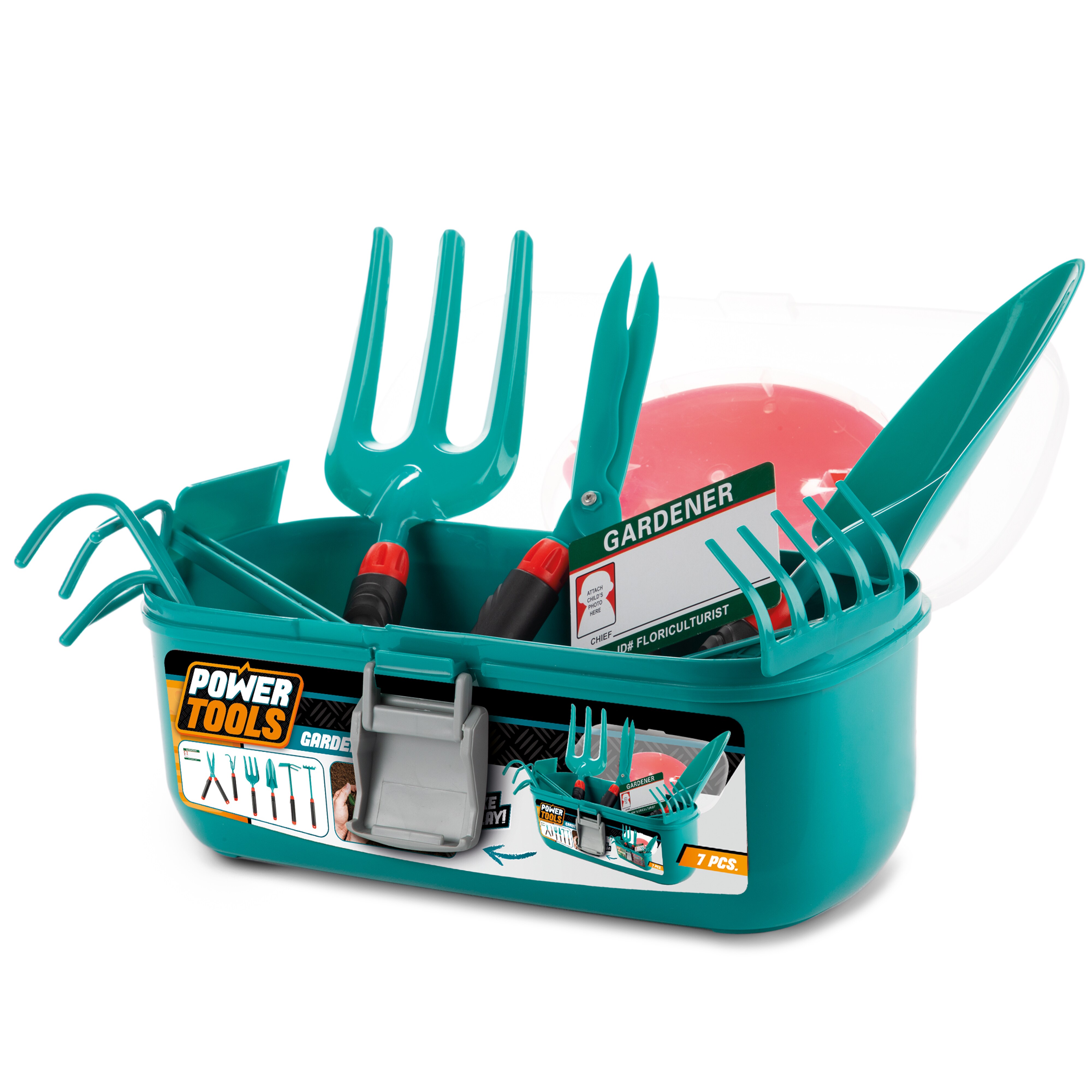 Toi-Toys 68201A - POWER TOOLS - Gartenwerkzeugset (7-teilig) im Werkzeugkoffer Garten Kinderspielzeug