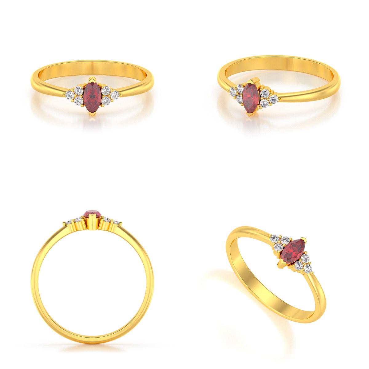Bague ADEN Or 585 Jaune Rubis et diamants 2.1grs