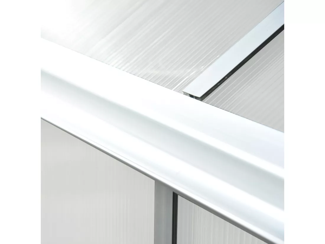 Serre de jardin aluminium polycarbonate 5,5 m² dim. 3,03L x 1,83l x 1,95H m fondation lucarne porte loquet
