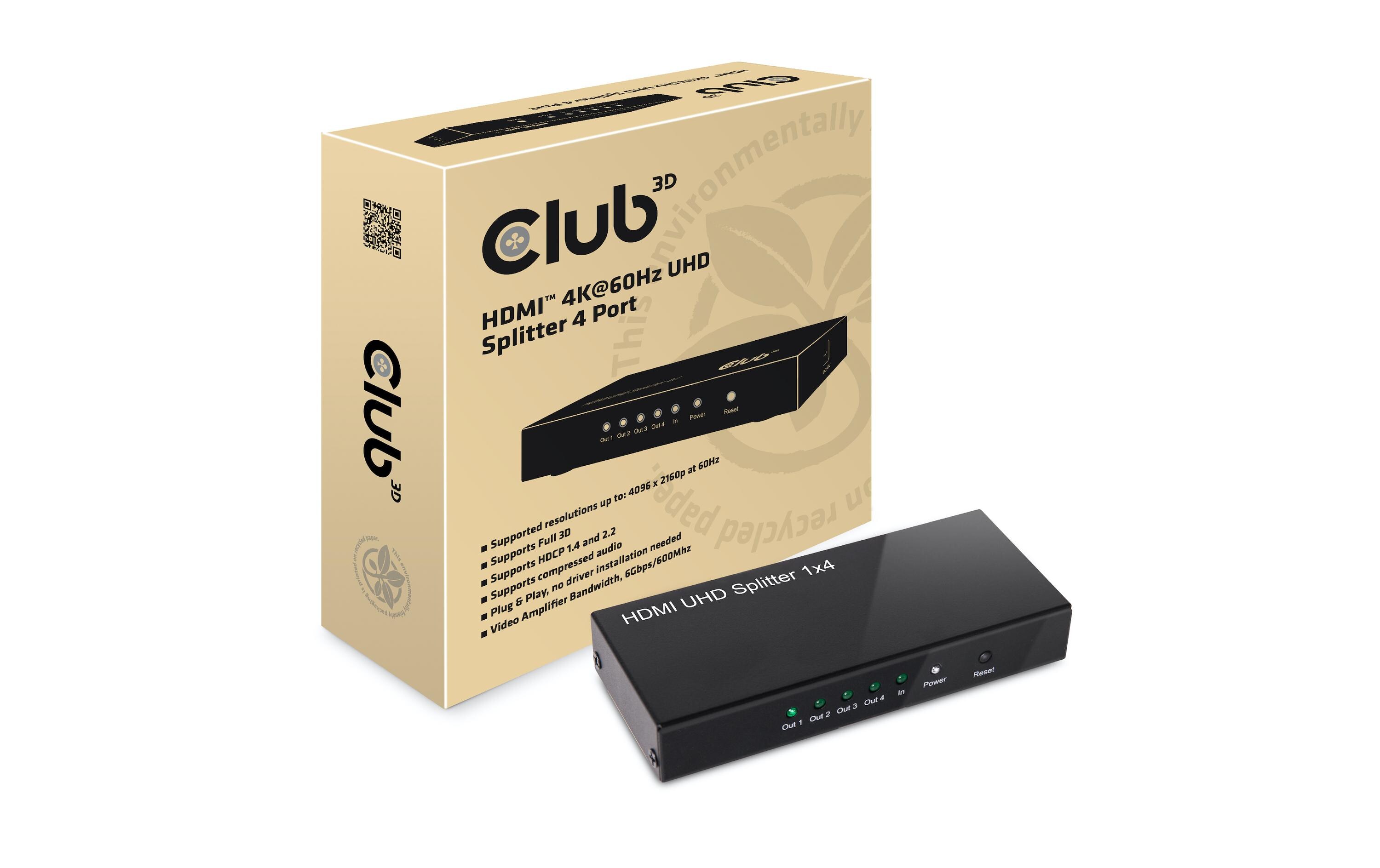 4-Port Signalsplitter HDMI 2.0 UHD Splitter 4 Port4-Port Signalsplitter, Aktiv