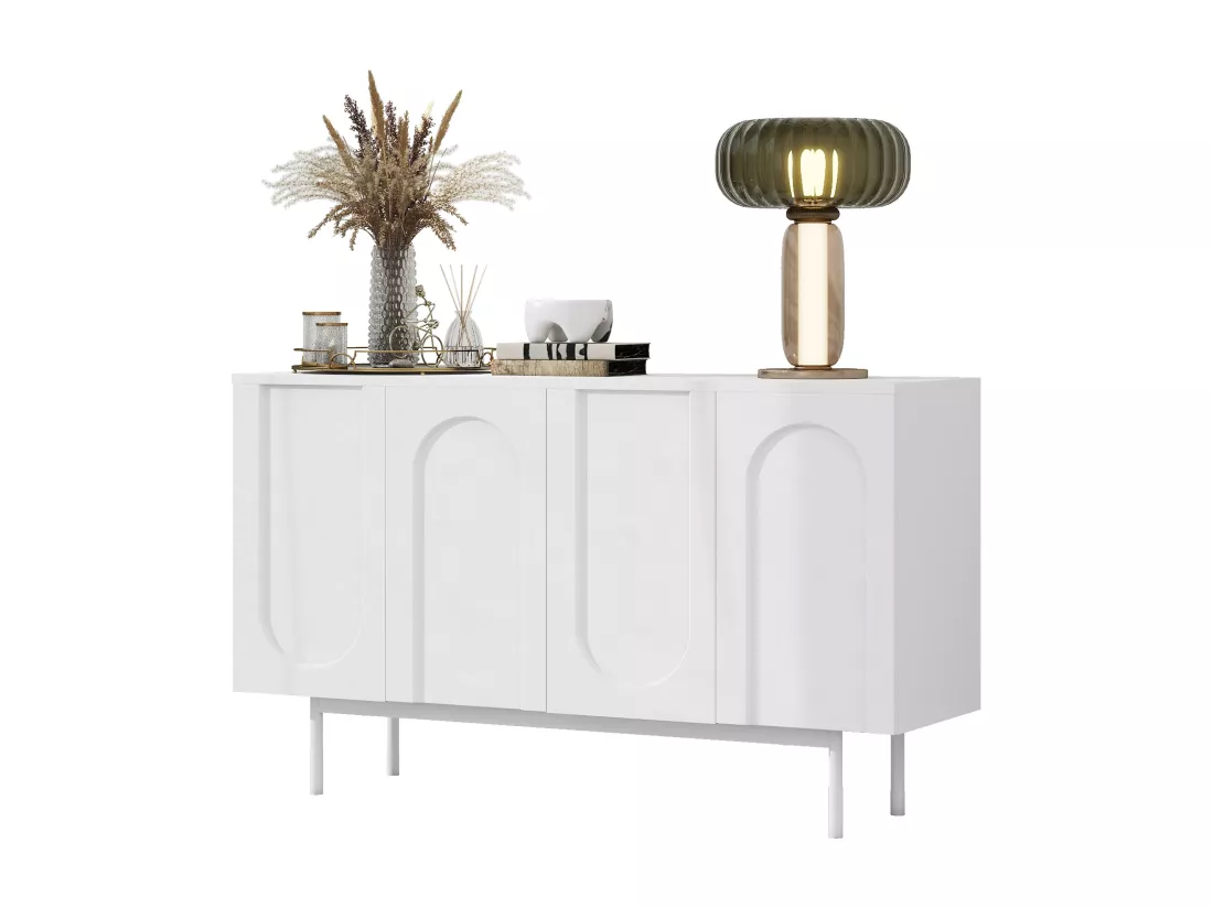 Buffet moderne avec 4 portes - 140 x 42 x 80 cm - bois MDF - coloris blanc