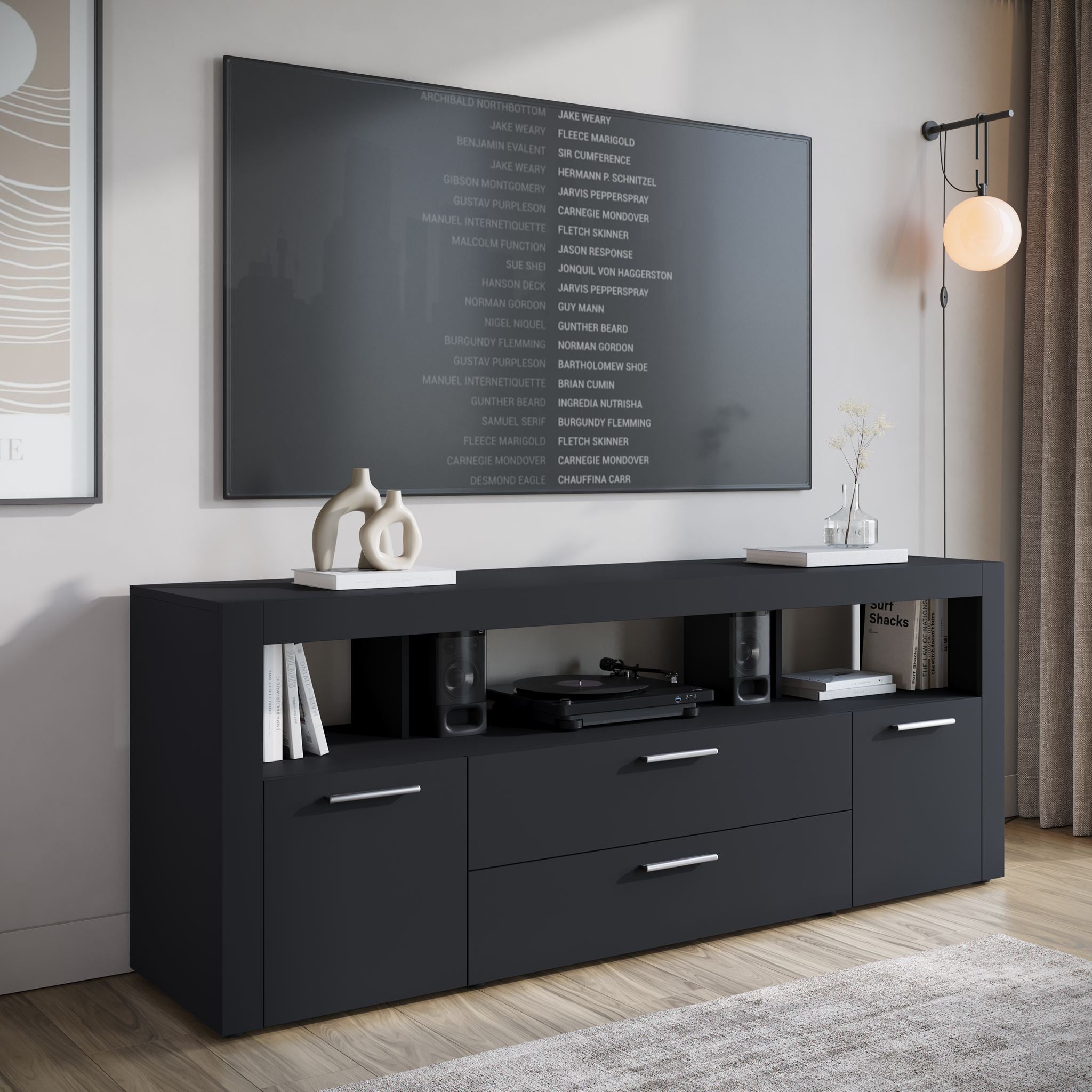 Sharon - TV-Meubel - Zwart - 181 cm