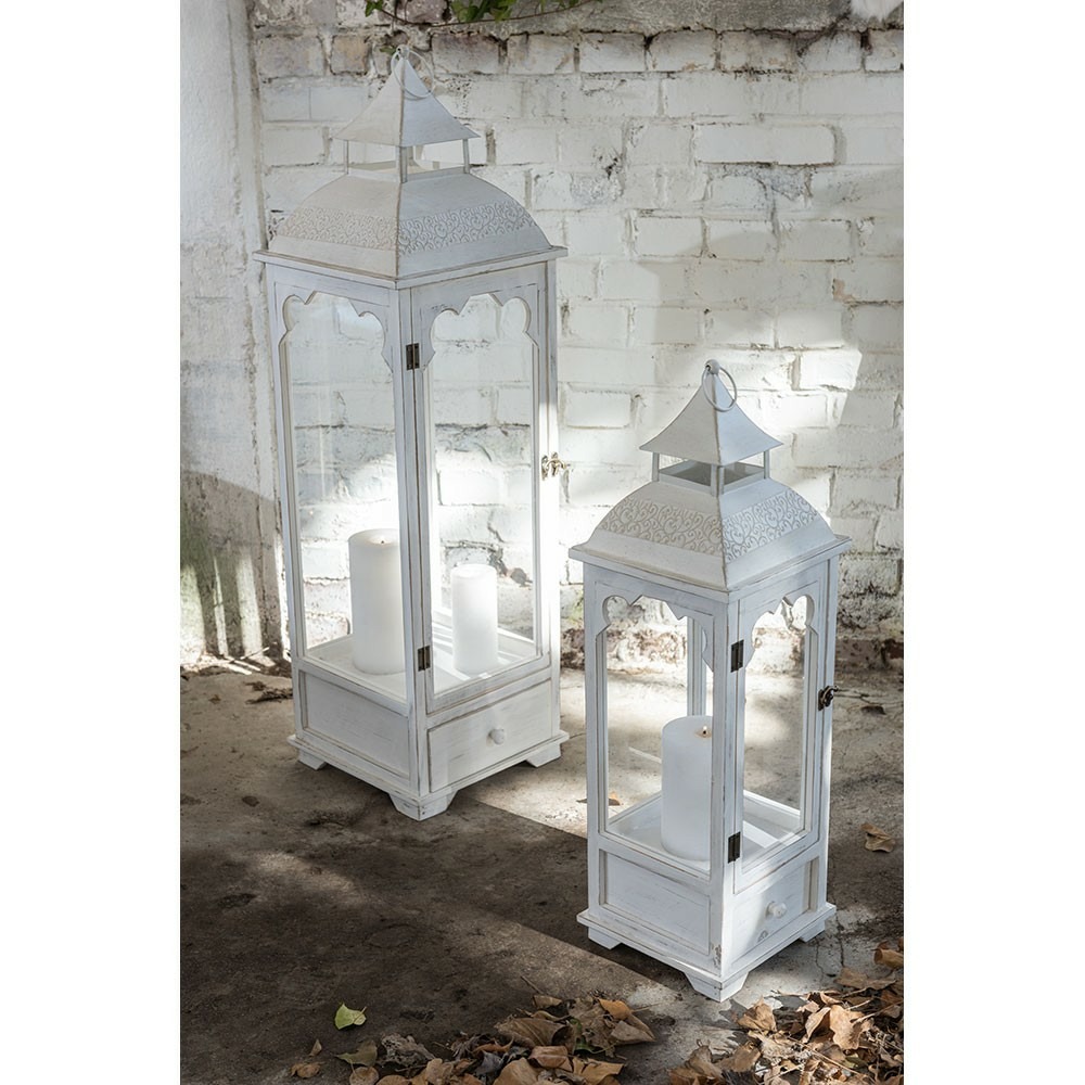 Set de 3 lanterne ibiza bois de sapin blanc