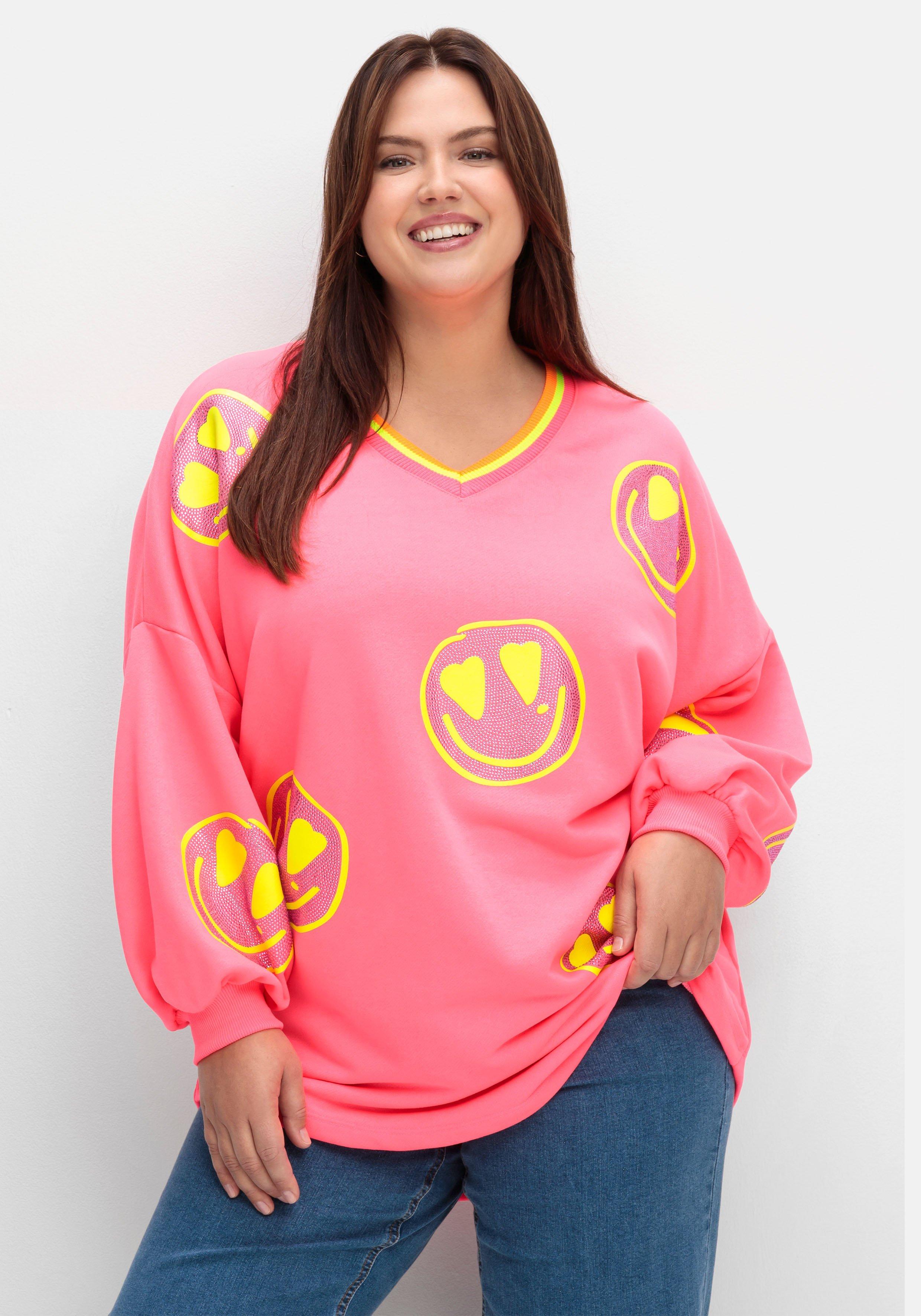 Sweatshirt mit Smileyprint und Glitzersteinen
